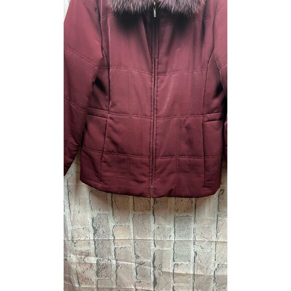 Vintage AK Anne Klein Maroon Fur Collar Coat Womens Size M - Picture 3 of 13